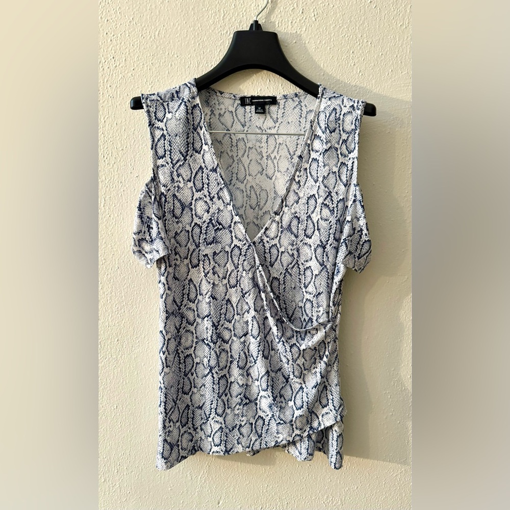 INC Cold Shoulder V-Neck Blouse – Women's Size M – Chic & Elegant